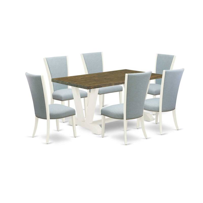 HomeStock 7-Piece Distressed Jacobean Finish Solid Wood Top Dining Table with 6-Chairs