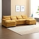preview thumbnail 1 of 6, Chenille Upholstered U-Shaped Living Room Sectional Sofa With Wooden Legs Yellow