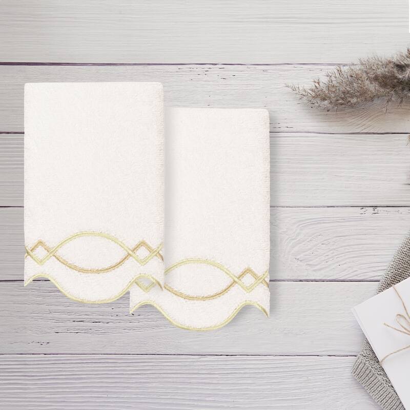 Authentic Hotel and Spa 100% Turkish Cotton DIAMOND CHAIN Scallop Embellished Towel Collection