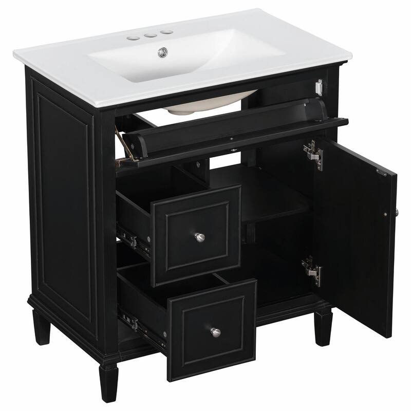 30 Inch Bathroom Vanity with Sink, Modern Vanity Cabinet with One Flip Drawer and Two Storage Drawers