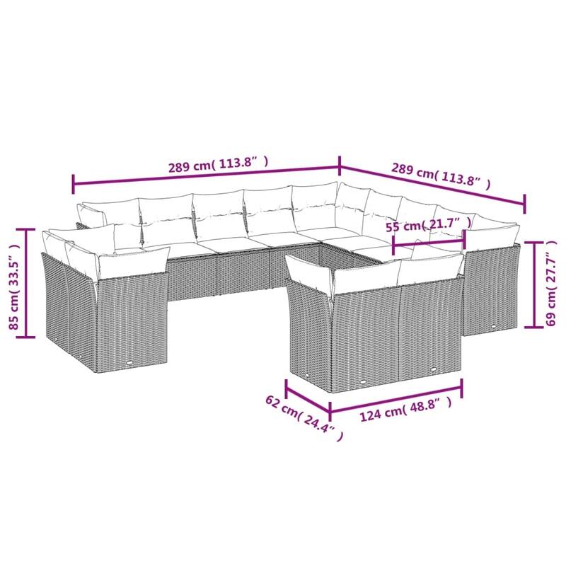 vidaXL 13 Piece Patio Sofa Set with Cushions Black Poly Rattan