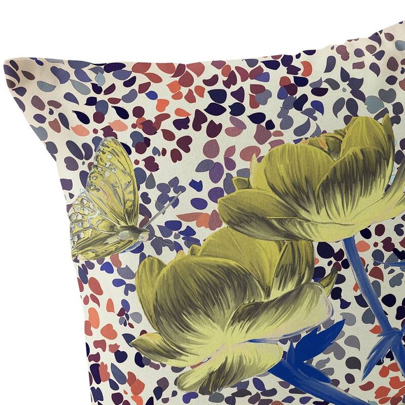 HomeRoots Set of Two 16" X 16" Blue and Yellow Butterfly Blown Seam Floral Indoor Outdoor Throw Pillow