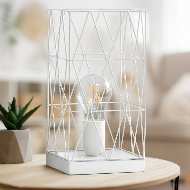 Geometric Metal Cage Table Lamp - 10" - White