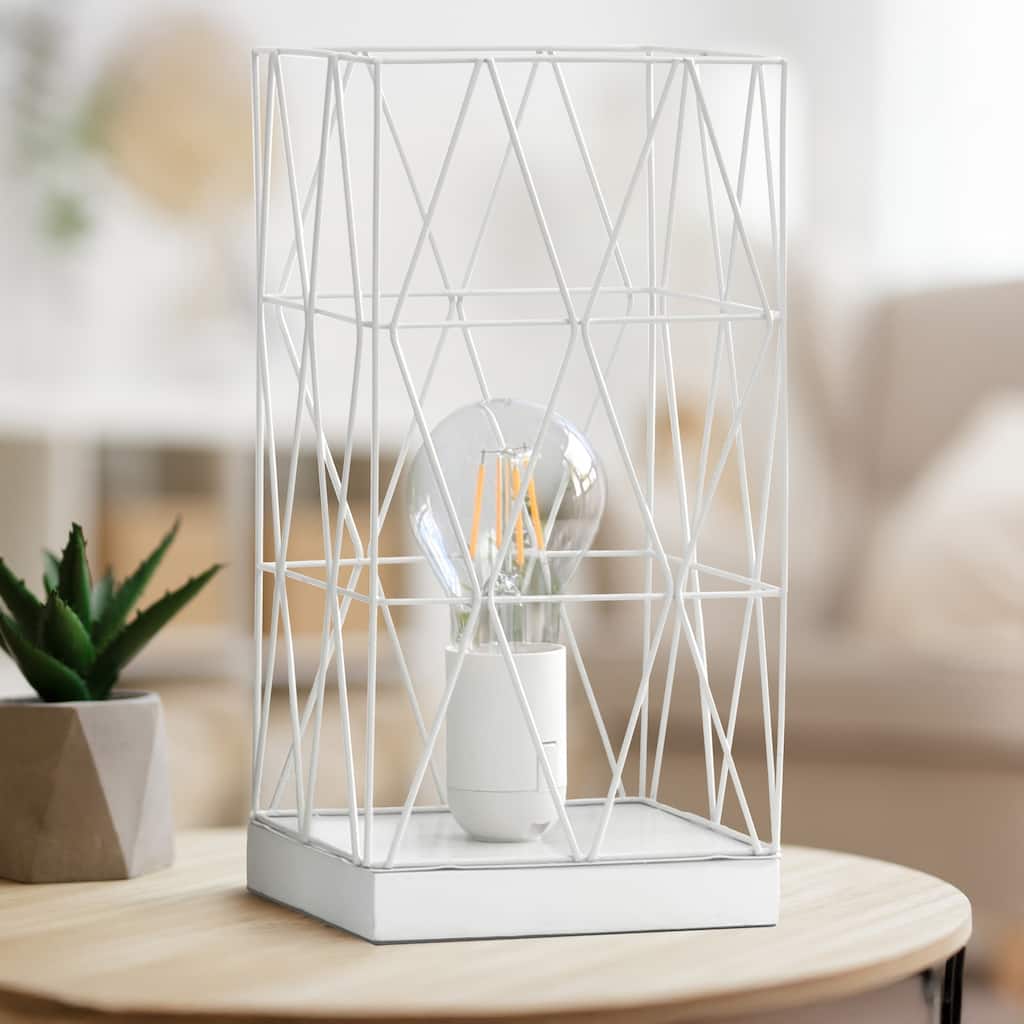 Geometric Metal Cage Table Lamp - 10" - White