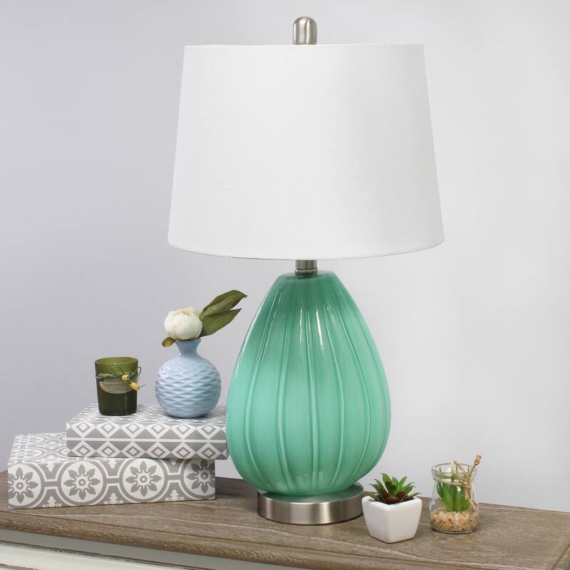 23.25 in. Seafoam Finish Table Lamp with White Shade, Sturdy Table Lamp for Living Rooms and Bedrooms