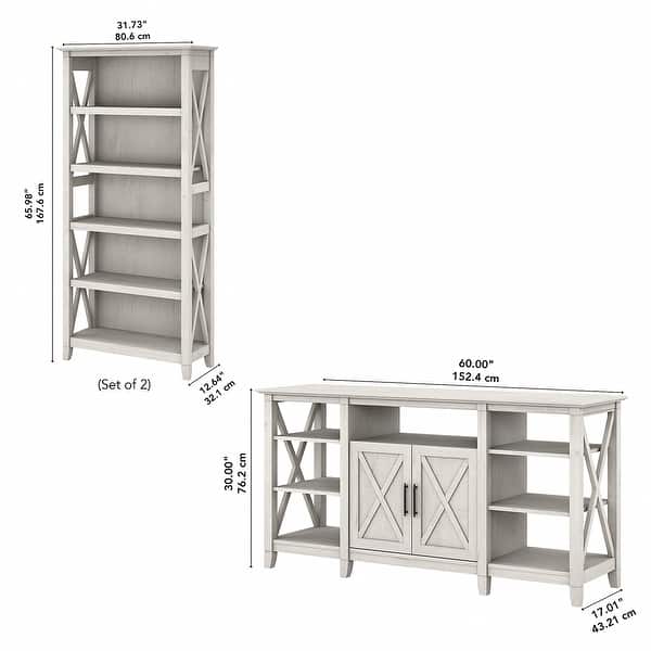 dimension image slide 10 of 23, Tall Farmhouse TV Stand with 2 Bookcases