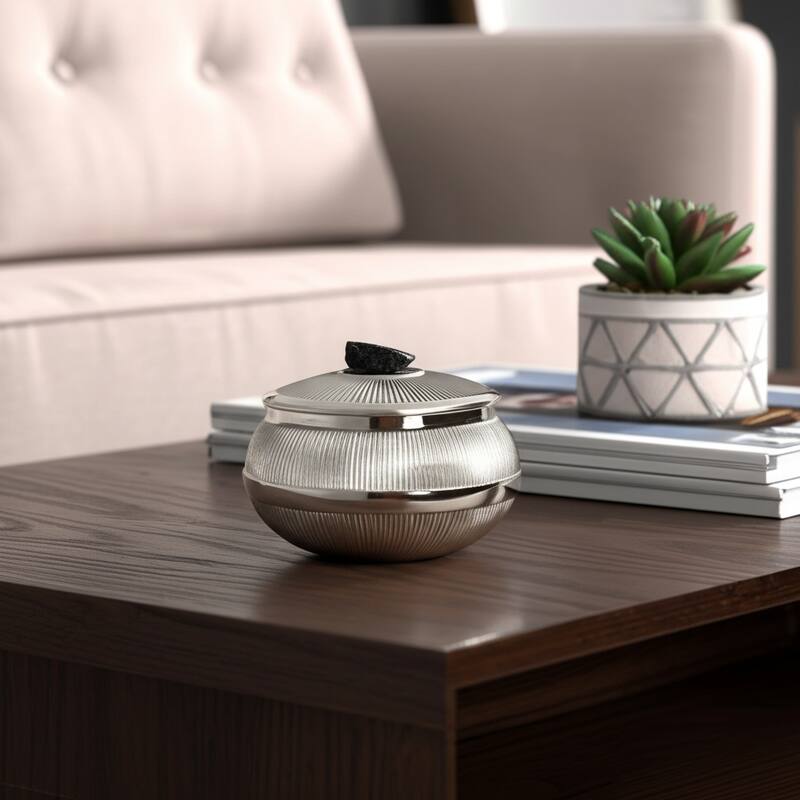 Aluminum Agate Decorative Object Stylish Lidded Textured Sculpture - Silver - 7" x 7" x 5.25"