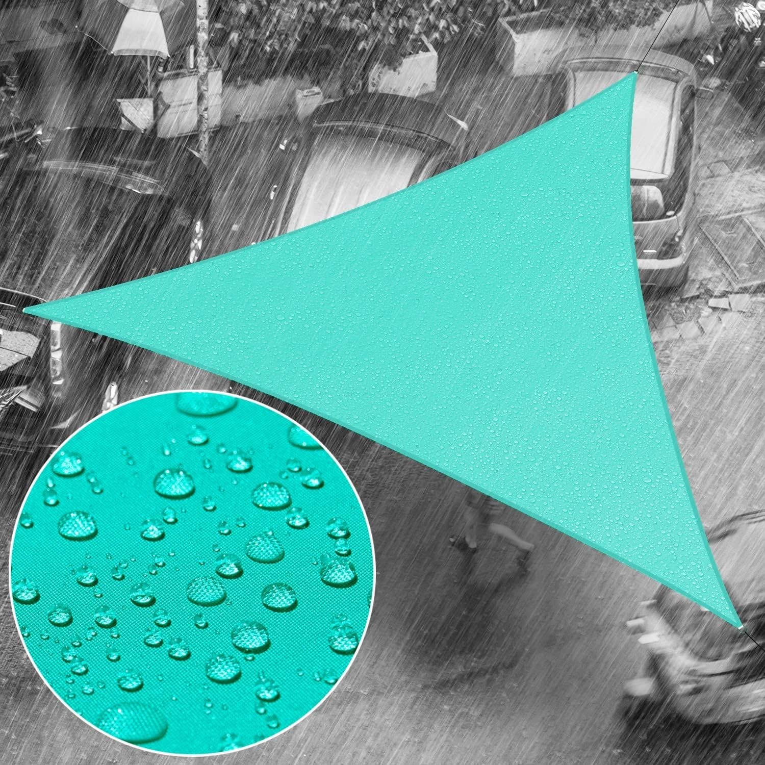 9' x 9' x 9' Turquoise Triangle Waterproof Sun Shade Sail, UPF50+ UV Blockage, Water Resistant, Outdoor Patio Garden Canopy