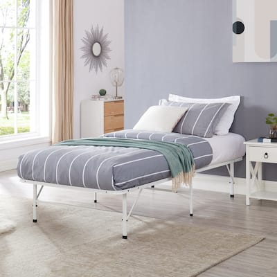 14" Foldable Metal Platform Bed Frame Mattress Foundation with Box Spring Replacement