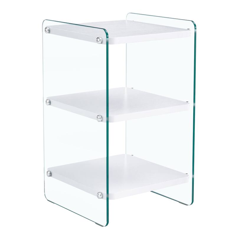 Three Levels Of Bedside Tables, Board Surface Is MDF, And Both Sides Are Tempered Glass, With Storage Function
