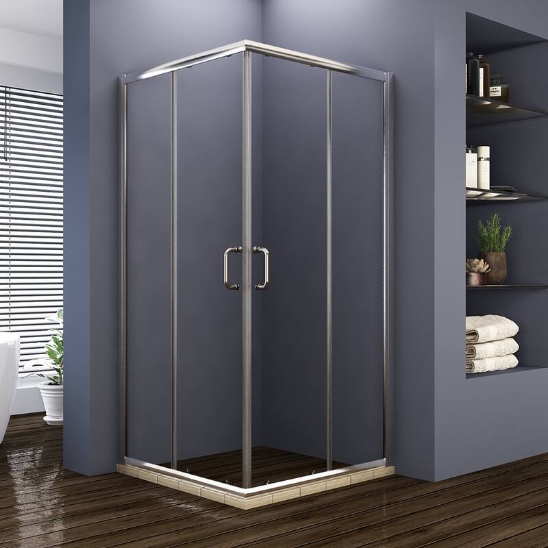 Elegant Corner Shower Enclosure 34.in W x 72.in H Double Sliding Shower Door in Chrome Finish(Shower Base Not Included)