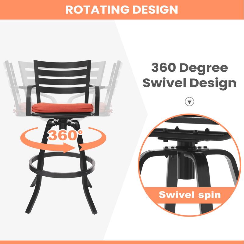 Outdoor Patio Swivel Aluminum Bar Stools Dining Chairs with Sunbrella Cushion