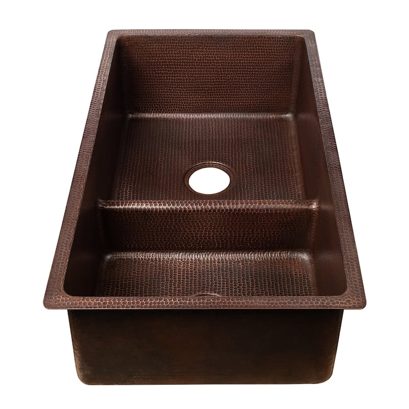 33-in Hammered Copper Kitchen 60/40 Double Basin Sink with Short 5-in Divider w/ Accessories (KSP3_K60DB33199-SD5)