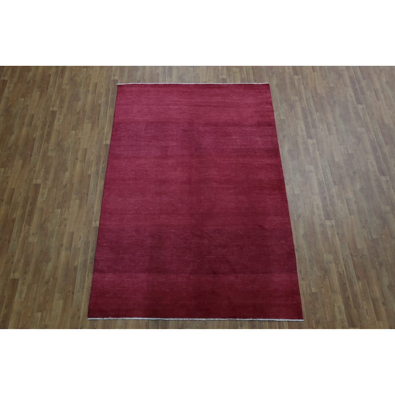 Hand Knotted Oriental 100% Wool Carpet Modern Solid Pink Gabbeh Area Rug - 9' 2'' X 6' 1''