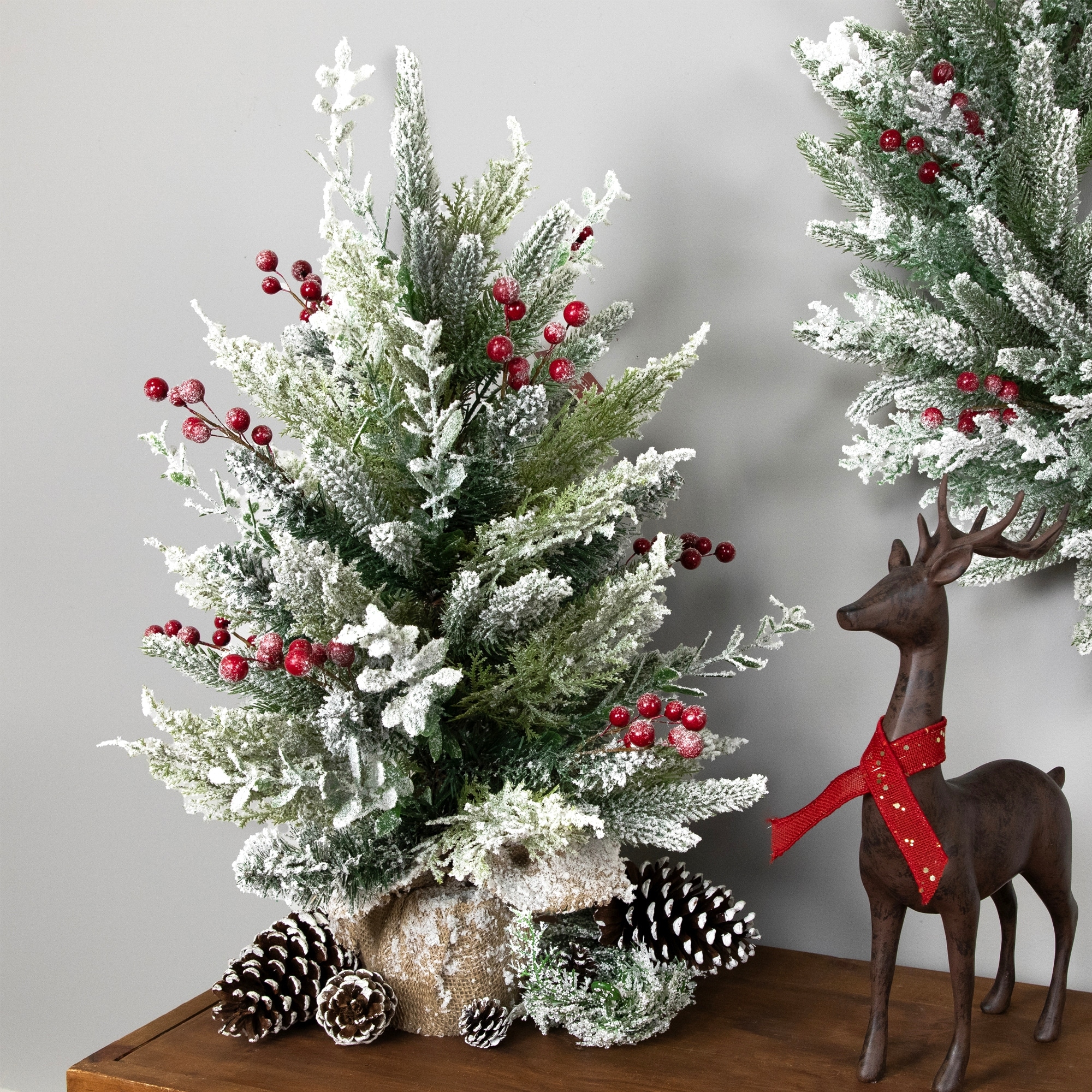 Flocked Balsam Pine Artificial Mini Christmas Tree In Burlap Base 24" - 2 Foot