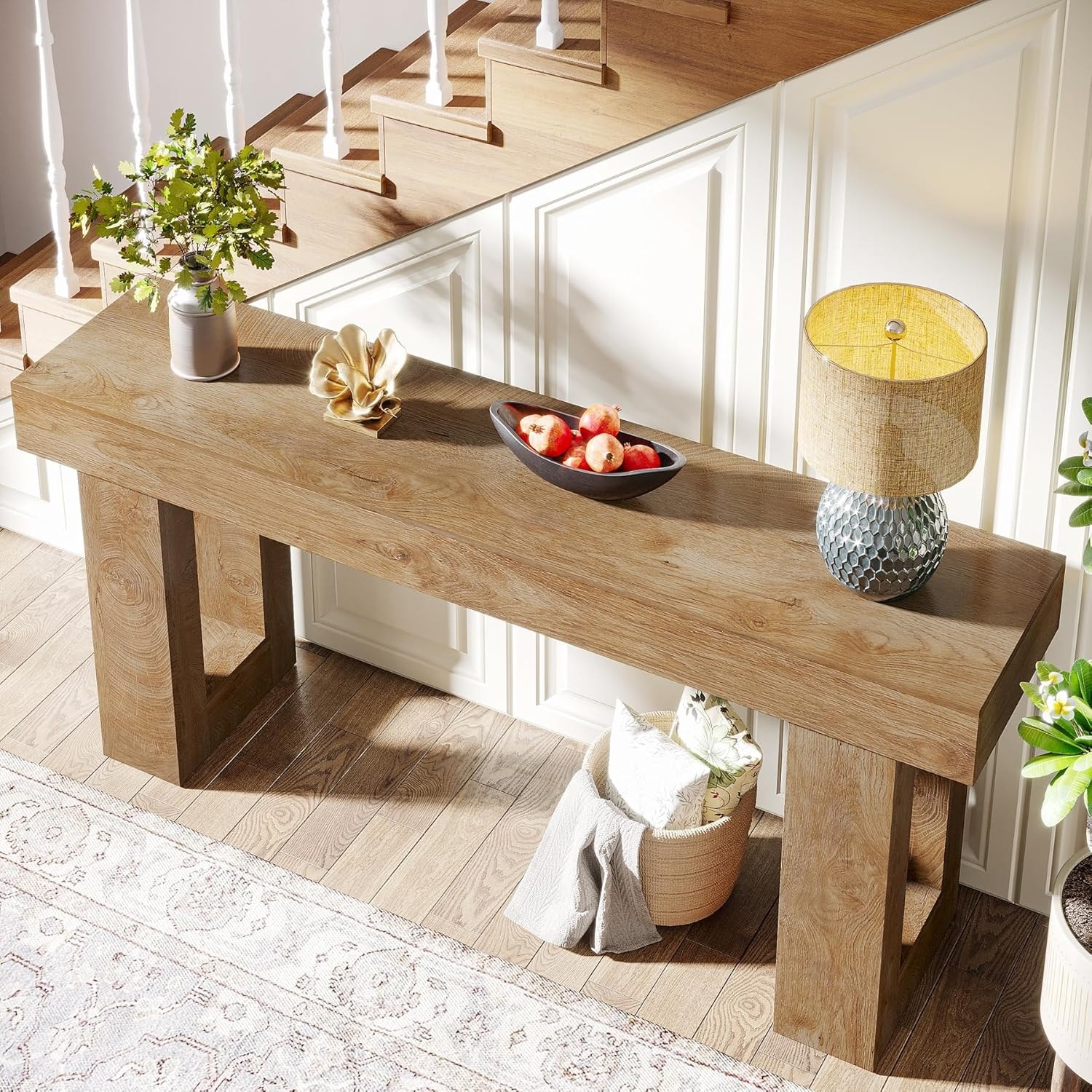 63" Farmhouse Console TableNatural Wood Finish
