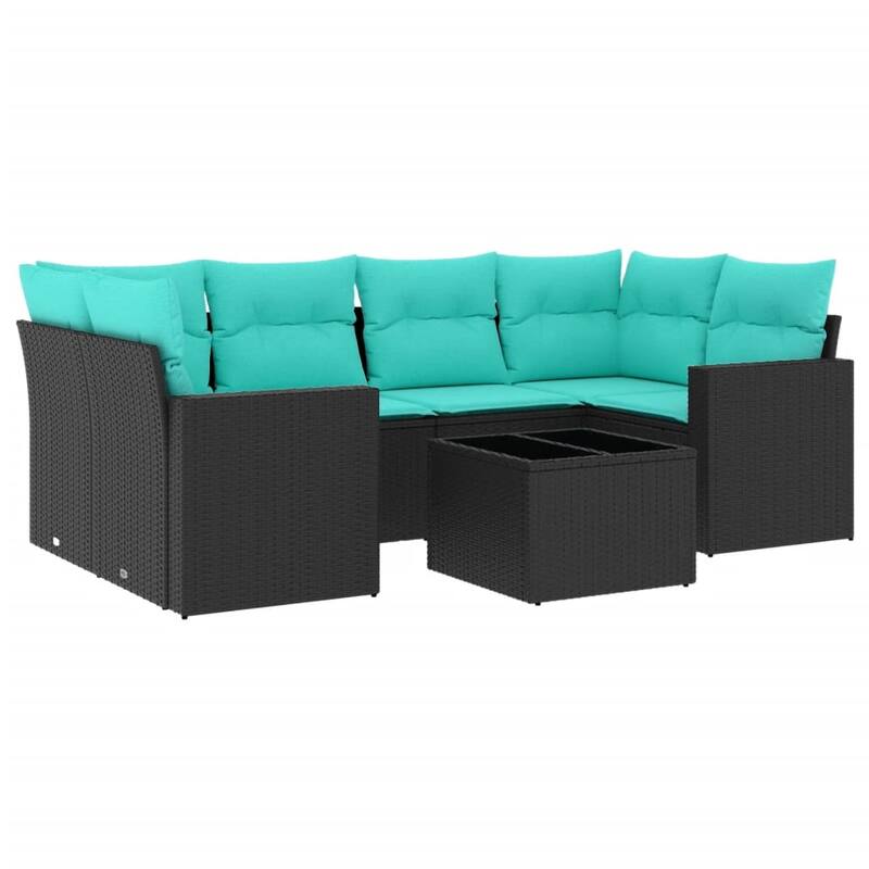 vidaXL Patio Sofa Set with Cushions Outdoor Furniture 7 Piece Poly Rattan - 25.8" x 24.4" x 27.2"