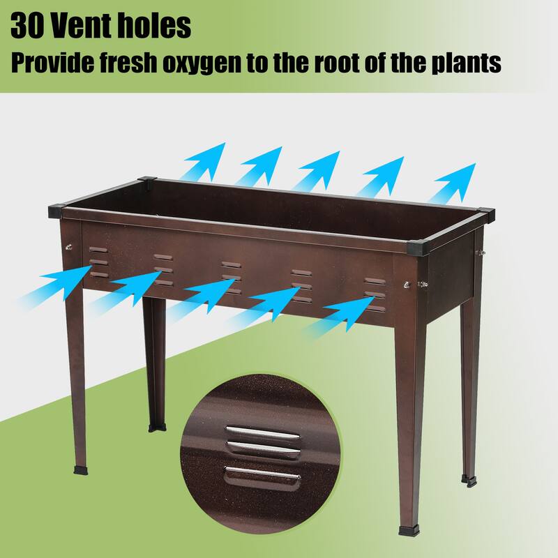 Brown Metal Rectangular Raised Garden Planter - 27.95" H x 39.57" W x 17.72" D