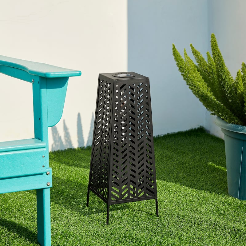 Glitzhome Set of 2 21.5"H Metal Geometric Solar Lighted Floor Lantern with Edison Bulb - 8.50"L X 8.50"W X 21.50"H