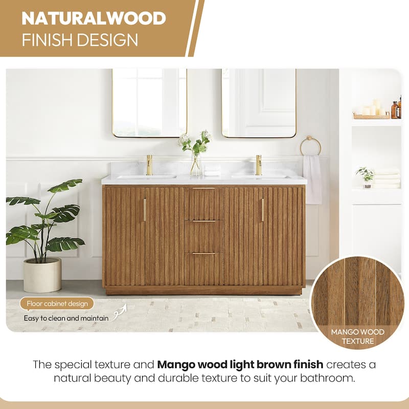 Bangkok Bath Vanity with White Grain Stone Top, no Mirror