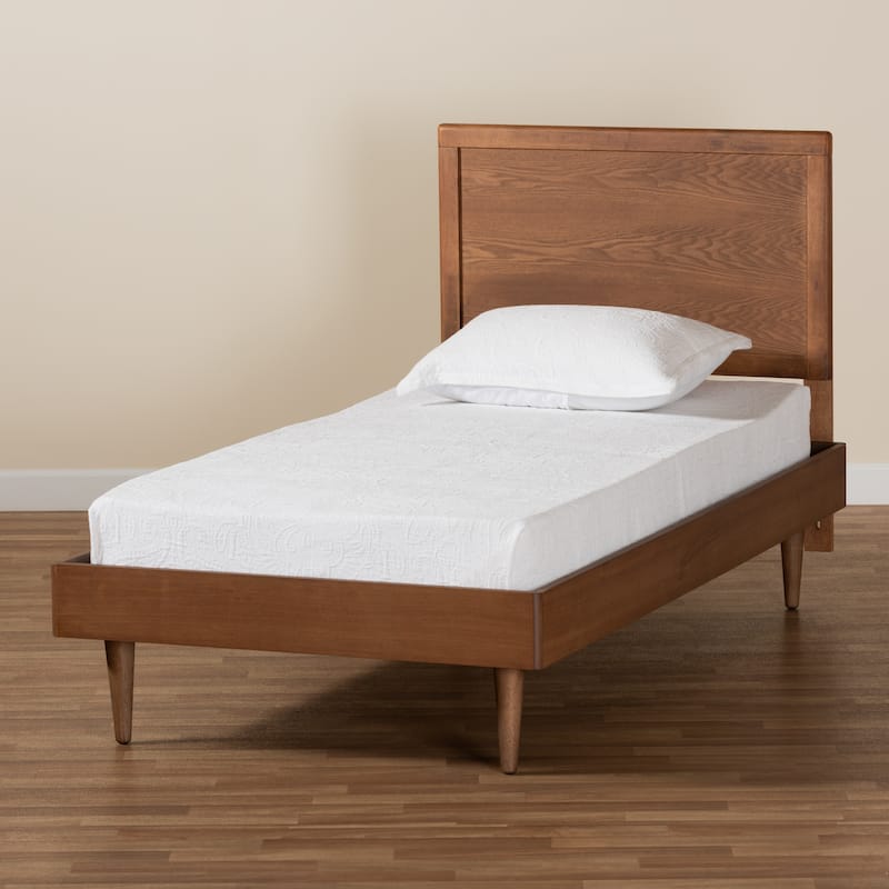 Hiro Mid-Century Modern Walnut Finished Wood Twin Size Platform Bed