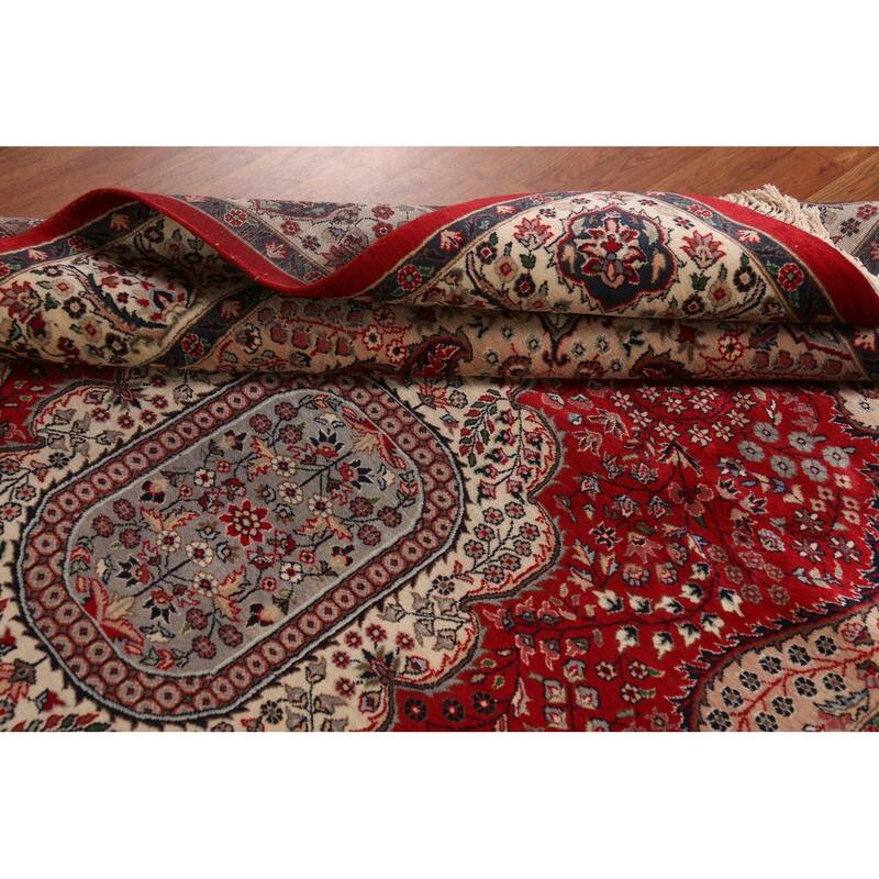 Floral Red Kashan Indian Area Rug Handmade Wool Carpet - 6'1"x 9'4"