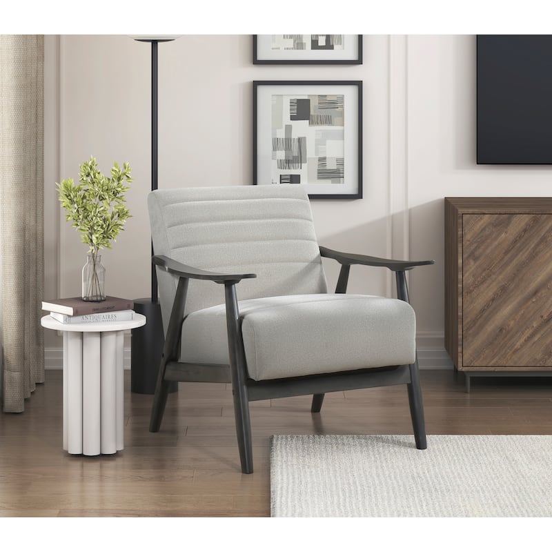 Transitional Pearl-Hued Velvet Accent Chair with Dark Gray Frame