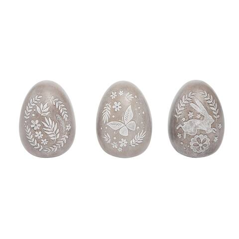 Etched Stone Egg Figurine Set of 3 - 3.31" x 3.15" x 4.13"