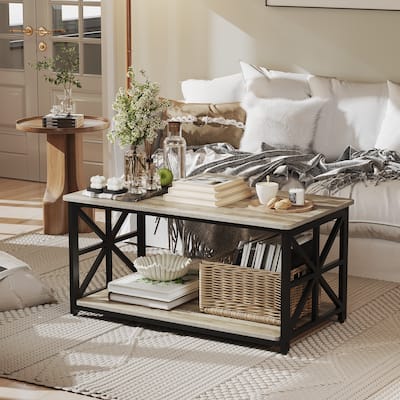 2-Tier Coffee Table with Storage Shelf