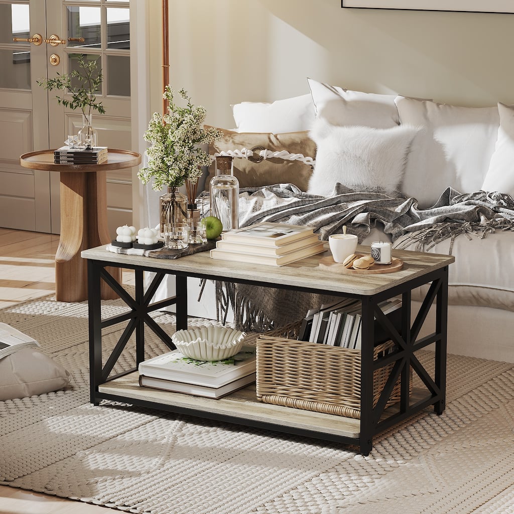 2-Tier Coffee Table with Storage Shelf
