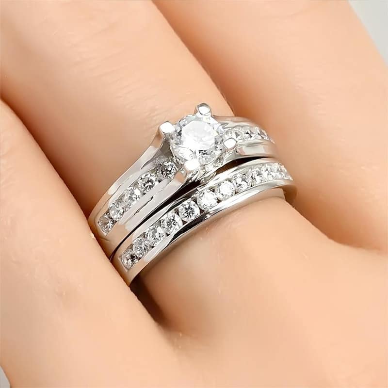 Womens 1.25 Carat Round Cut Bridal Set Ring Sterling Silver Size 5-9