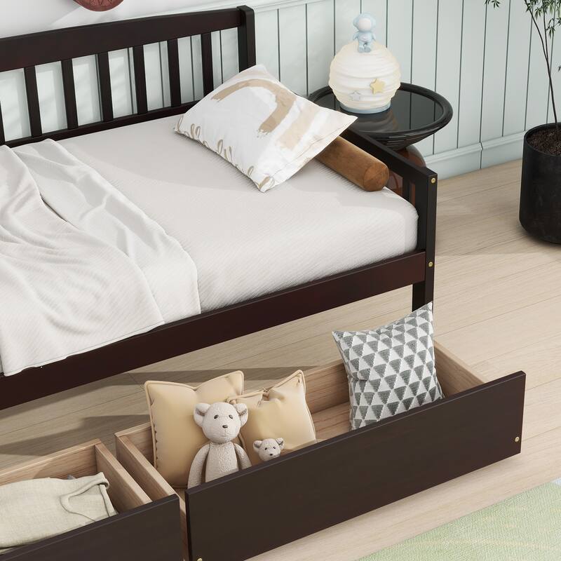 Twin Size Pine Wood Daybed with 2 Storage Drawers, Sofa Bed with Bed Platform of 10 Support Slats, White