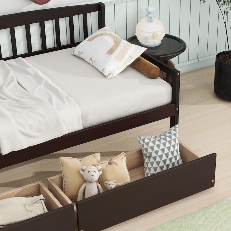 Twin-size Pine Wood Daybed with two Storage Drawers, Sofa Bed with Bed Platform of 10 Support Slats