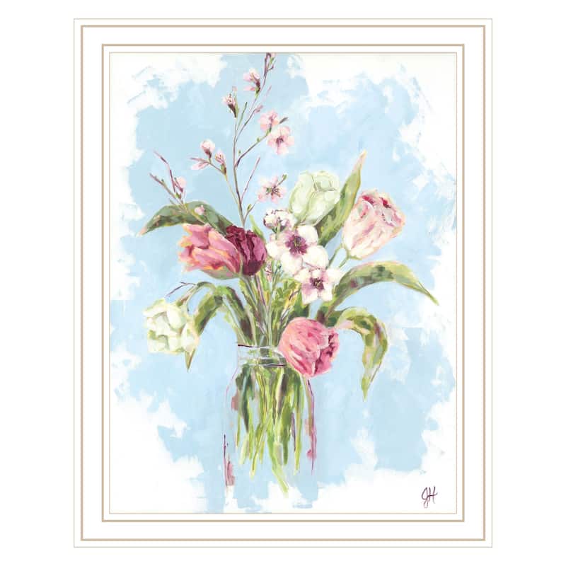 TrendyDecor4U Contemporary "Flourish" Framed Print Wall Art - White