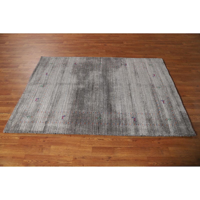 Hand Knotted Oriental 100% Wool Carpet Tribal Tribal Greys & Charcoal Gabbeh Area Rug - 5' 10'' X 4' 0''