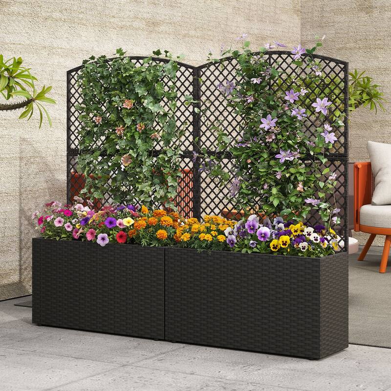 Gymax 2PCS 49'' Raised Garden Bed w/ Trellis Wicker Planter Box w/