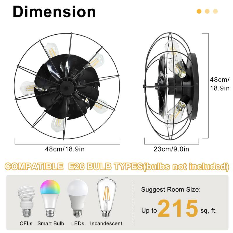 Depuley 20" Caged Ceiling Fan with Lights Remote Control Farmhouse Timer 3-Speed Flush Mount Ceiling Fan for Living Room