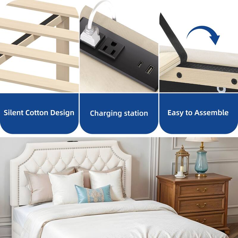 Moasis Velvet/Linen Upholstered Bedframe with Adjustable Headboard and 4 Storage Drawers
