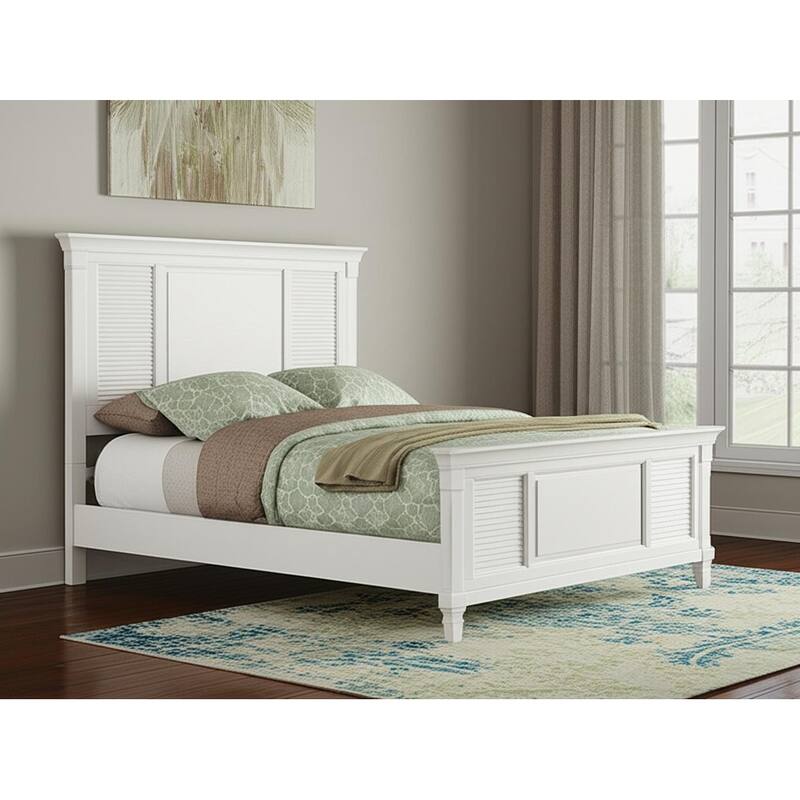 HomeRoots White Ribbed Texture Solid Wood California King Bed Frame - California King