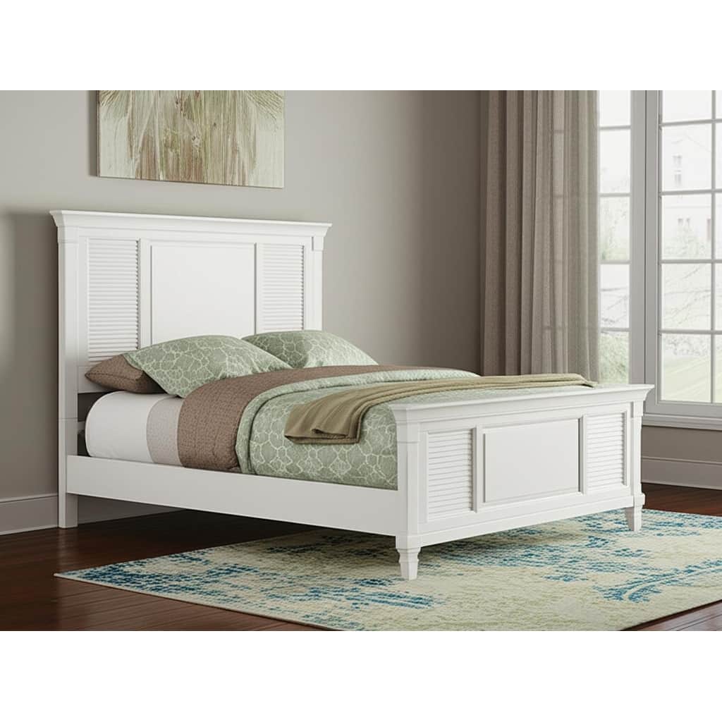HomeRoots White Ribbed Texture Solid Wood California King Bed Frame