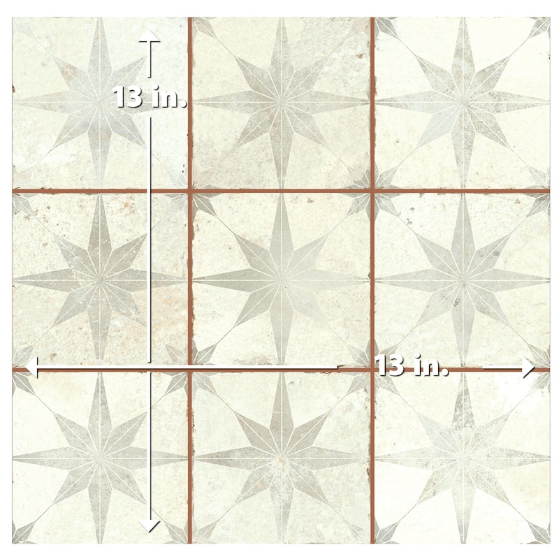 Merola Tile Harmonia Kings Star White 13" x 13" Ceramic Floor and Wall Tile