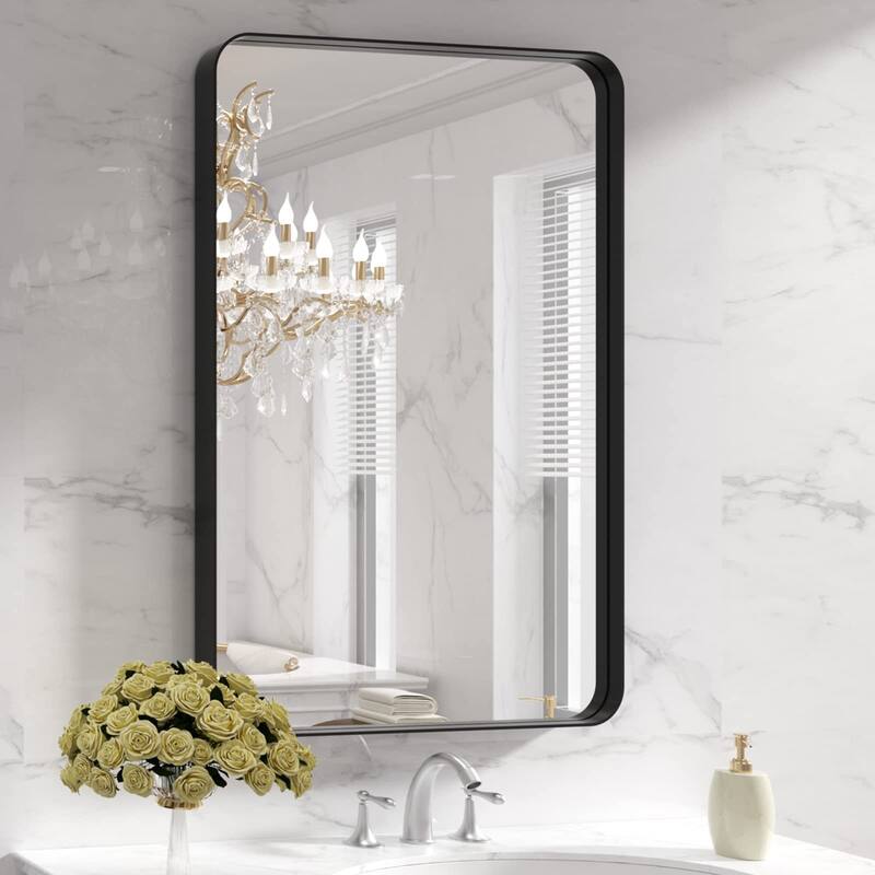 28x36 Inch Black Aluminium Frame Bathroom Mirror - Black