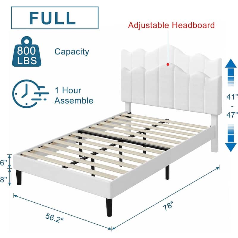 VECELO Modern Upholstered Platform Bed with Adjustable Headboard, Dark Blue/ White/ Grey/ Beige Bed Frames