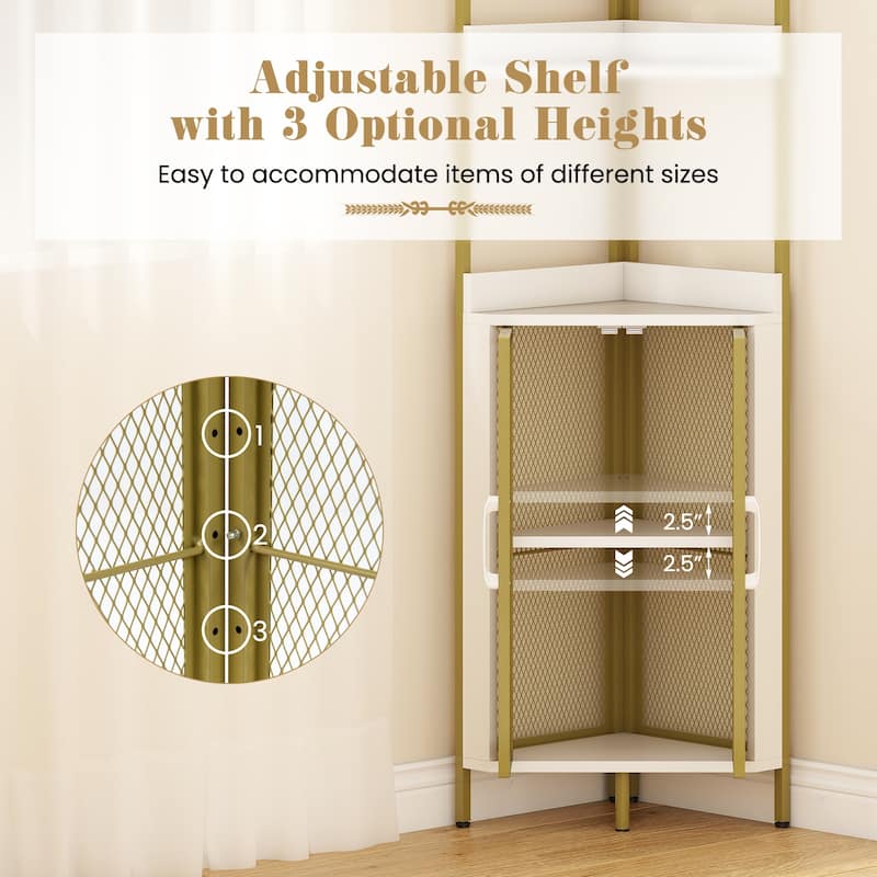 Gymax 2PCS 6-Tier Corner Shelf 67'' Tall Corner Bookshelf w/Cabinet &