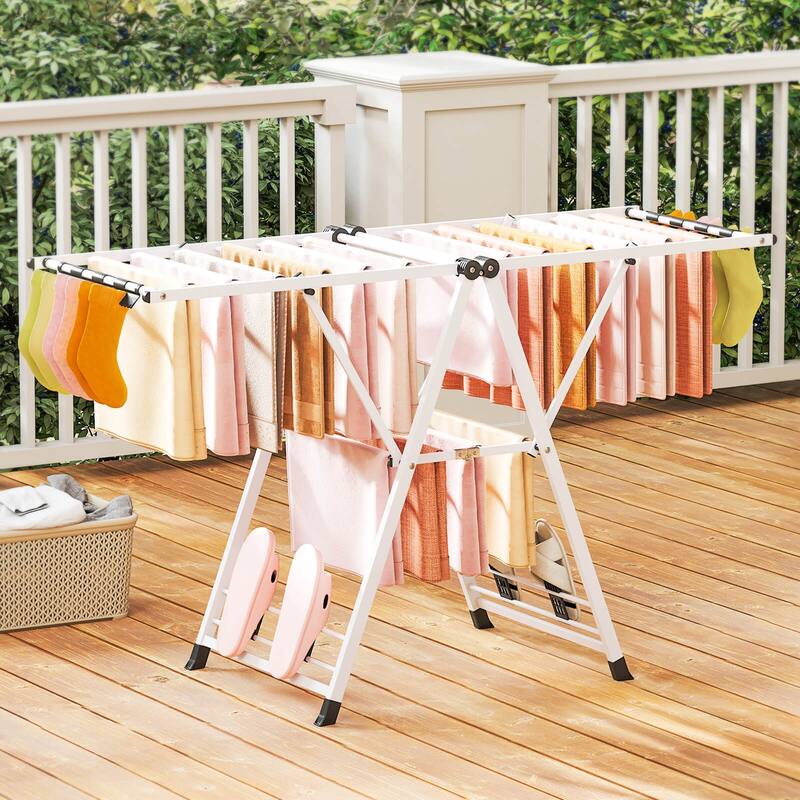 Costway Foldable Metal Laundry Drying Rack with Height Adjustable - See Details