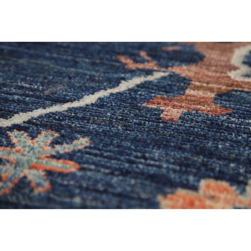 Hand Knotted Oriental 100% Wool Carpet Transitional All-Over Navy Blue & Blues Oushak Area Rug - 9' 9'' X 8' 2''