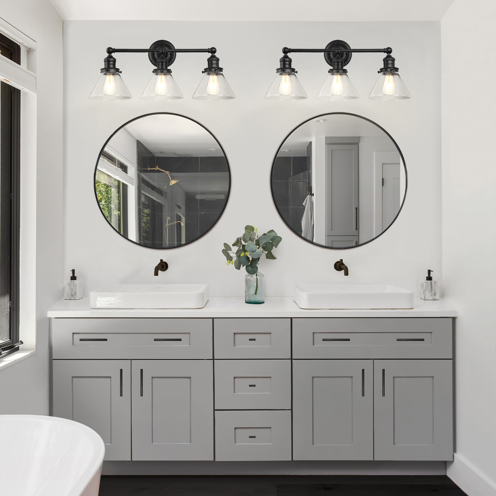 Augustin Transitional Indoor Dimmable 3-Light Bathroom Vanity Light Fixture - Matte Black