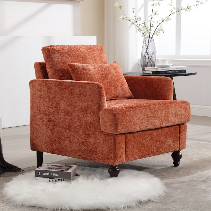 Dark Orange Tufted Club Chair Office Chair, Vintage Sofa Chair Armchair Leisure Chair Accent Chair with Wooden Frame