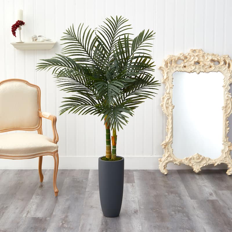 58" Golden Cane Artificial Palm Tree in Gray Planter - 18"