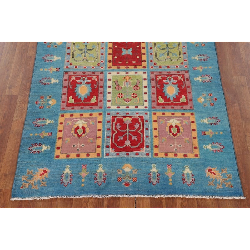 Garden Design Blue Kazak Accent Rug Handmade Wool Carpet - 4'1" x 6'0"
